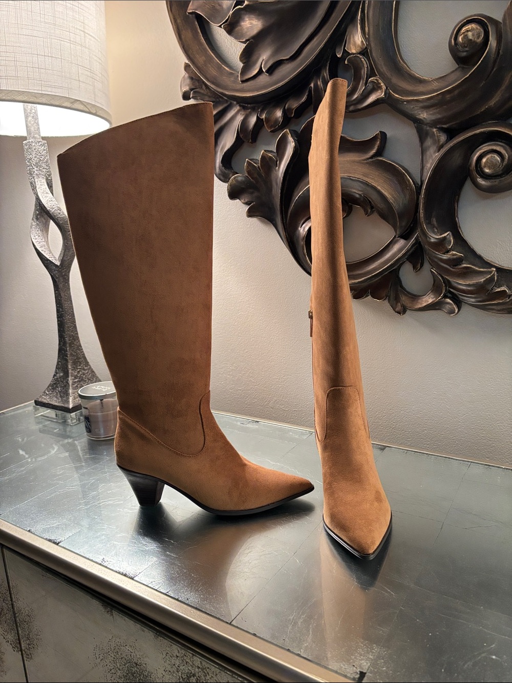 Anne Klein Tall Pointed-Toe Mid Heel Boots - Brown